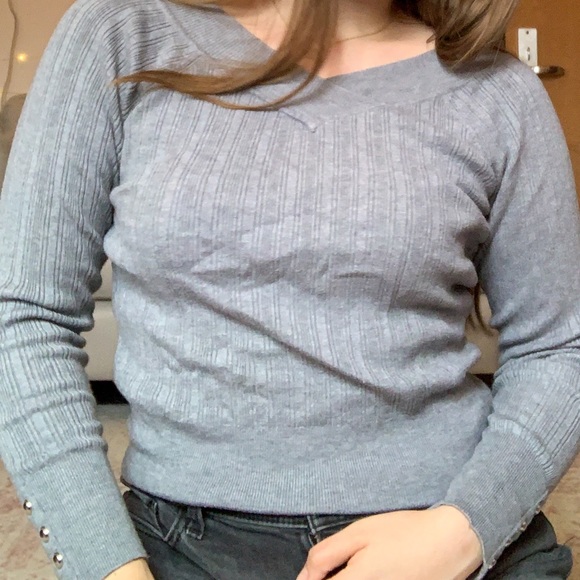 White House Black Market Gray Sweater with Silver Buttons - Picture 1 of 7